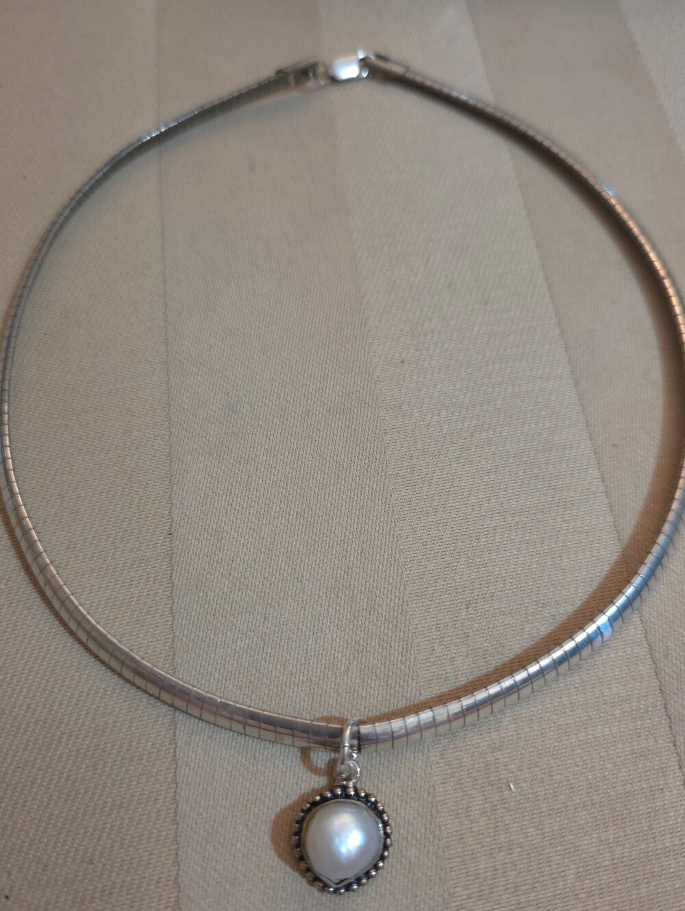OMEGA STERLING SILVER 925 NECKLACE WITH GENUINE PEARL PENDANT 18 IN